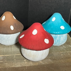 Painted Concrete Mushroom Trinket Dish Storage Stash Jar Box Storage Container