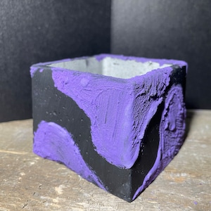 3 Inch Concrete Cement Hand Painted Black and Purple Planter Pot