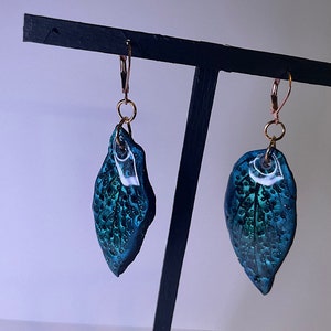 Hand Crafted Leaf Earrings Hypoallergenic Nickel-Free Stainless Steel Lever back Hooks Polymer Clay
