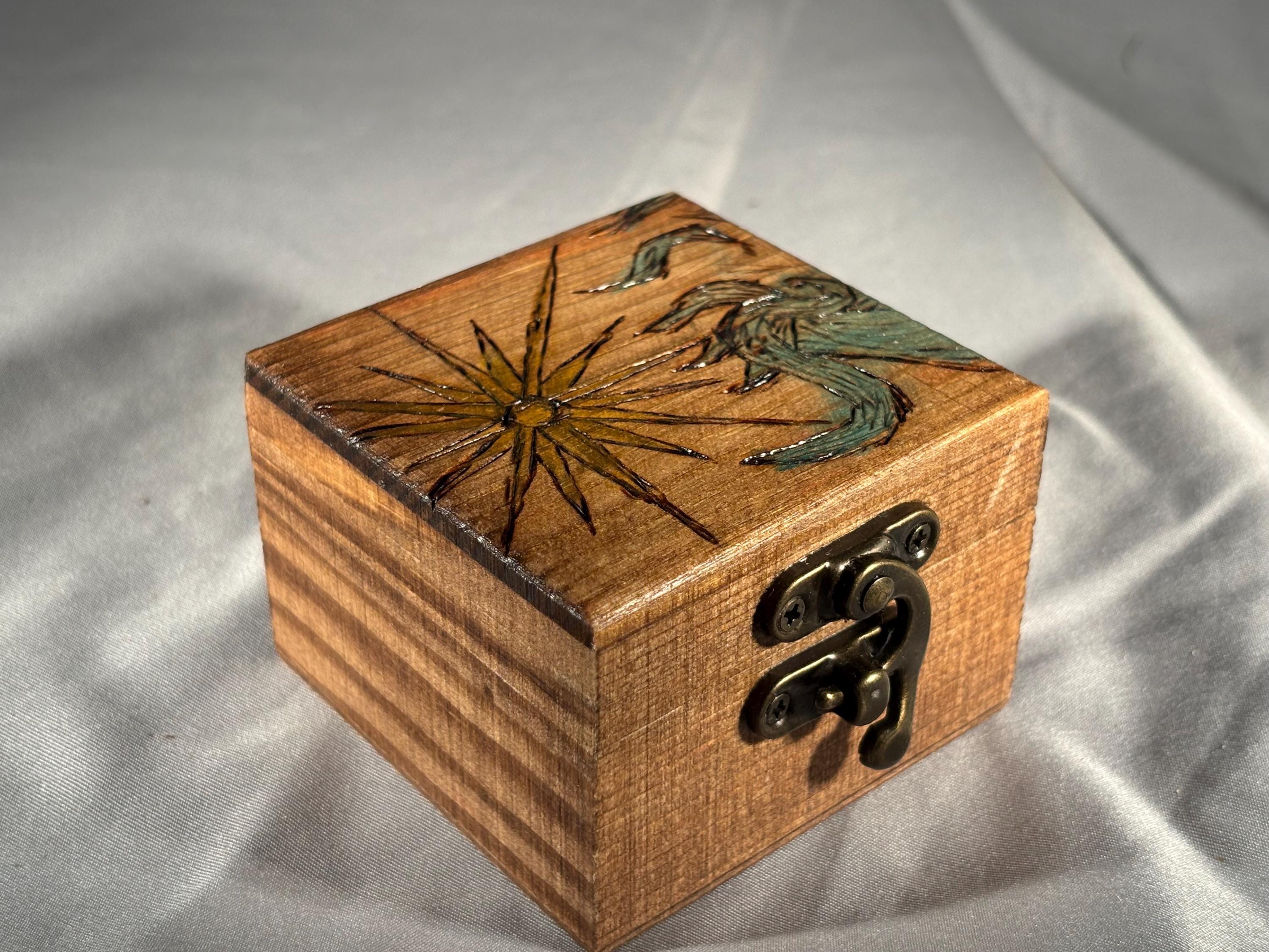 Pyrography Celestial Box: Hand-painted Sun Star Wood-burned Storage Box ...