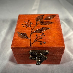 Pyrography Botanical Wood Box: Hand-Painted Stained Storage