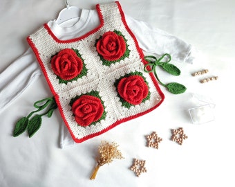 3D Rose Motifs Side Tie Sweater For Kids