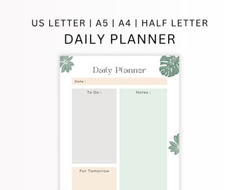 2023 Printable Daily Planner Printable Digital Planner Productivity Planner Undated Planner PDF Format Instant Download US Letter A4 A5 Half
