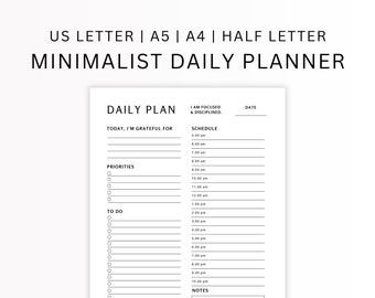 Minimalist Daily Planner Printable Planner Digital Planner Productivity Planner Undated Planner Instant Download US Letter/A4 PDF Format