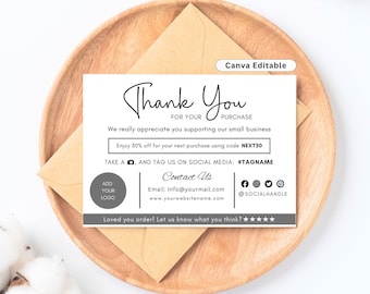 Bestellung Danke Karte Bearbeitbare Geschäft Danke Karte Vorlage Logo Basiert Danke Karte Canva Bearbeitbare Rabatt Karte für kleine Unternehmen