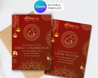 Editable Diwali Invitation Card Template Printable Diwali Invite Laxmi Poojan Invite Lakshmi Puja Invitfestival of lights laxmi puja