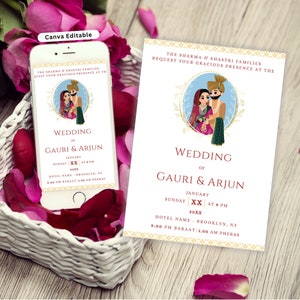 Indian Wedding Invite Indian Wedding Electronic Invitation Hindu Wedding Invitation Template Indian Wedding Invitation Canva Wedding Invit