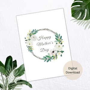 Tarjeta digital del Día de la Madre Tarjeta imprimible del Día de la Madre Tarjeta de felicitación floral Feliz Día de la Madre Tarjeta elegante con rosas 5X7, Carta de EE. UU. PDF