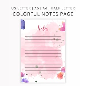 Printable Notepad Colourful Page Note Taking Template Printable Stationary Note Pads Printable A5 Note Template A4/ US Letter/ Half PDF Prin