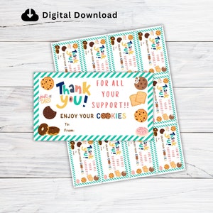 Girl Scout Cookie Thank you Tag, Cookies Business Card, Delivery Note, US Letter PDF Instant Download 2X3.5