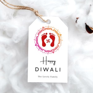 Happy Diwali Gift Tag Printable Diwali Tag Editable Deepawali Gift Tag Diwali Favor Tag Modern Mandala Gift tag Personalized Diwali Gift Tag