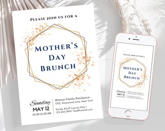 Muttertags-Brunch-Einladungsvorlage Goldene Muttertagseinladung Personalisierte Muttertags-Brunch-Einladung E-Invite Canva Bearbeitbar
