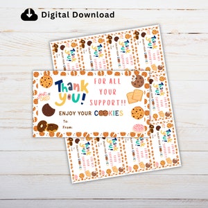 Girl Scout Cookie Thank you Tag, Cookies Business Card, Delivery Note, US Letter PDF Instant Download 2X3.5