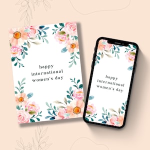Karte zum Frauentag für starke Frauen Empowerment 8 März Girl Power feministische Karte glücklich Frauentag Geschenk für Frauen Rosa Floral 5X7