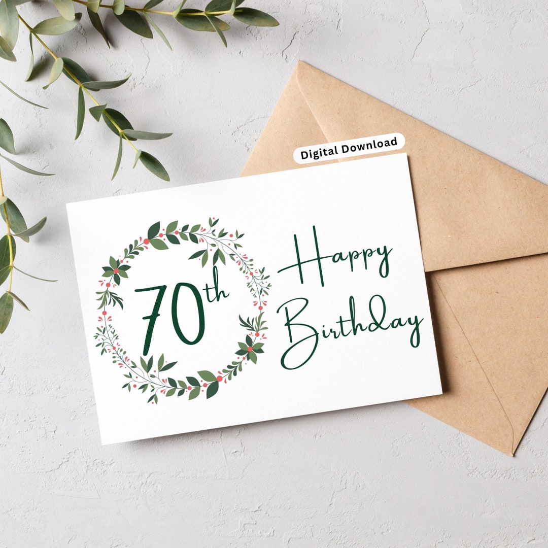 70th Birthday Card Printable Beautiful Wreath 70th Birthday - Etsy