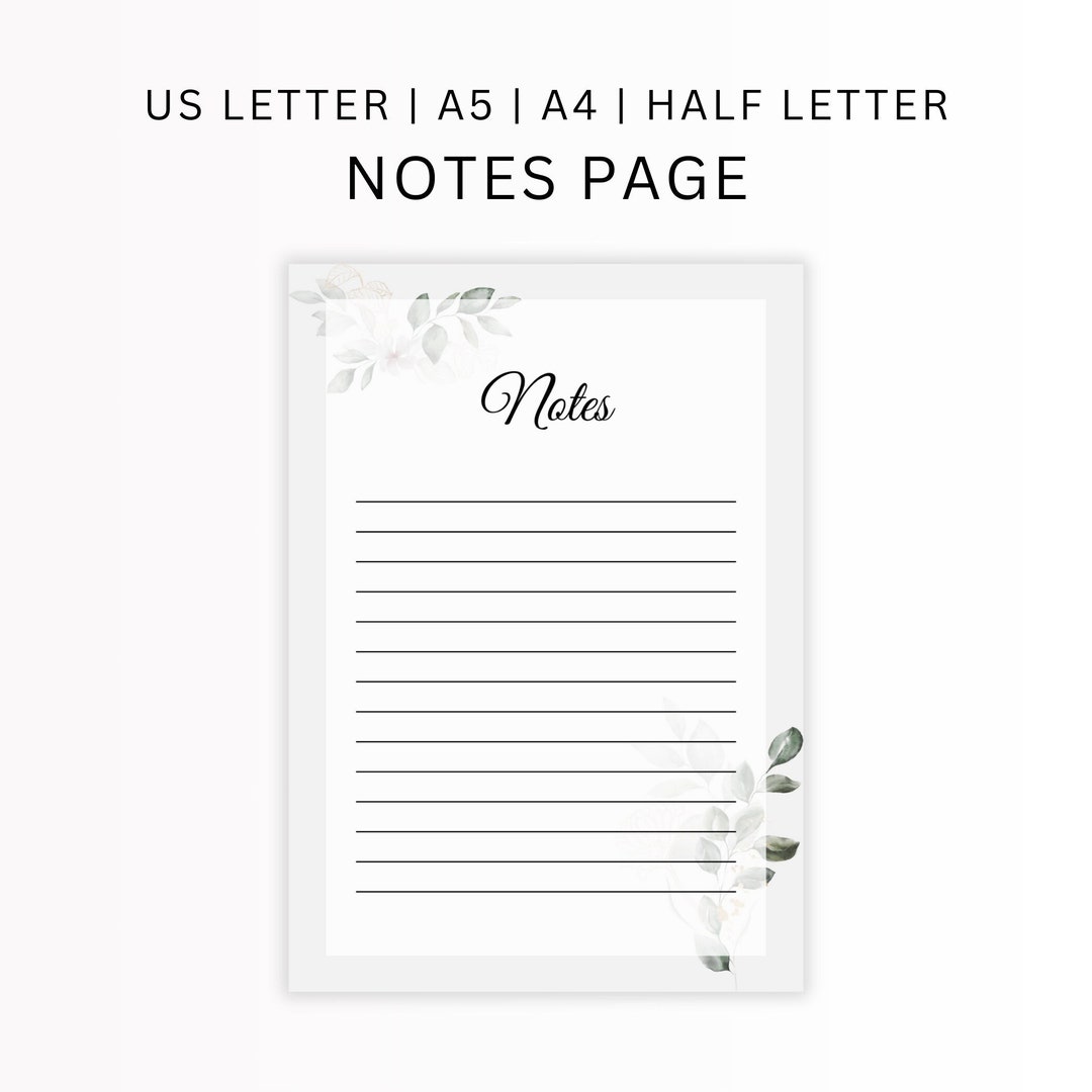 Minimalist Lined Notes Printable - Leaf Design for Creative Journaling ...