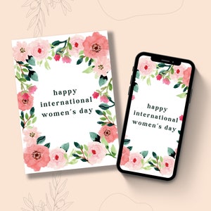 Internationaler Frauentag Karte für starke Frauen Empowerment 8 März Girl Power feministische Karte glücklich Frauentag Geschenk für Frauen Rosa Blumen