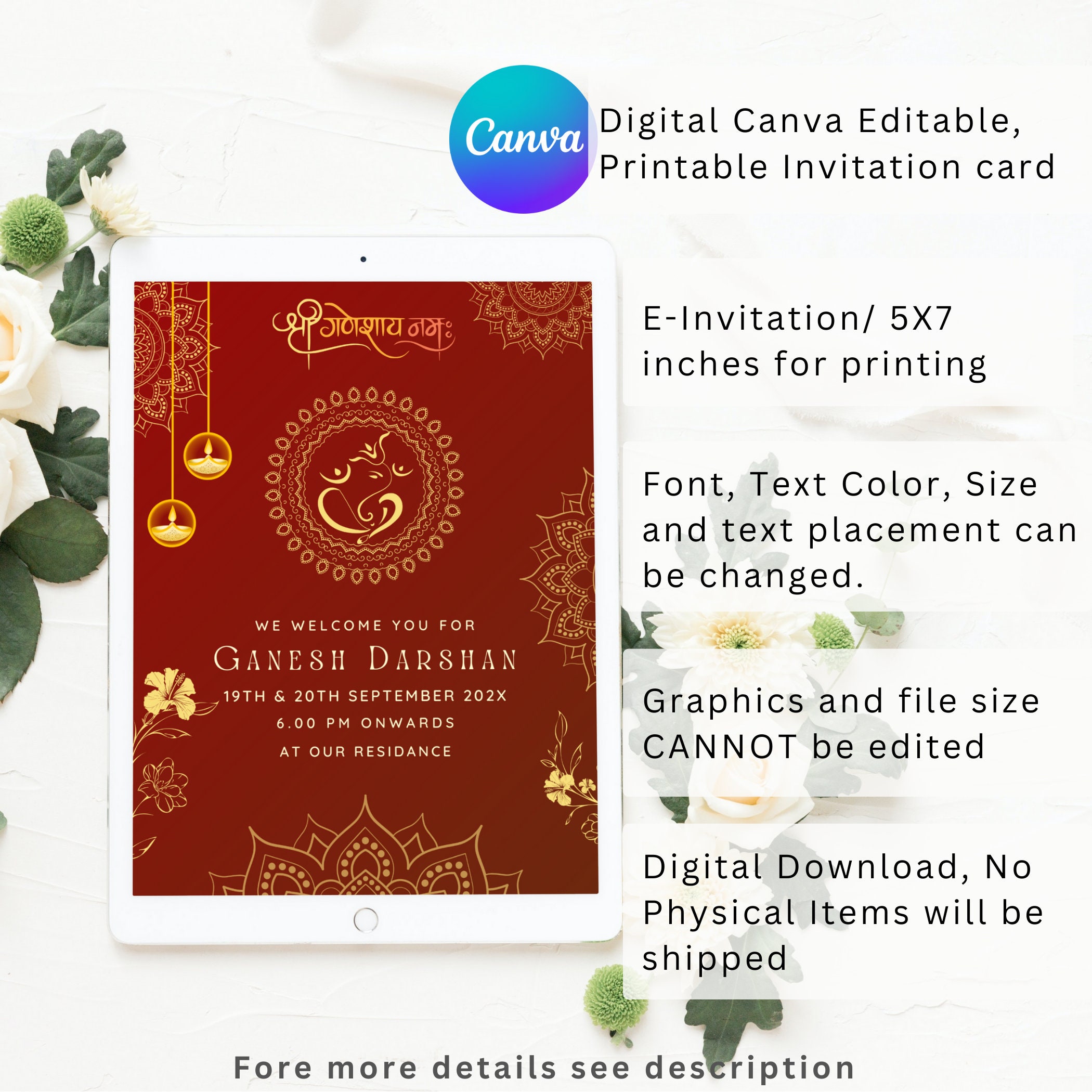 Printable Ganesh Darshan Invitation Card Template Canva Etsy