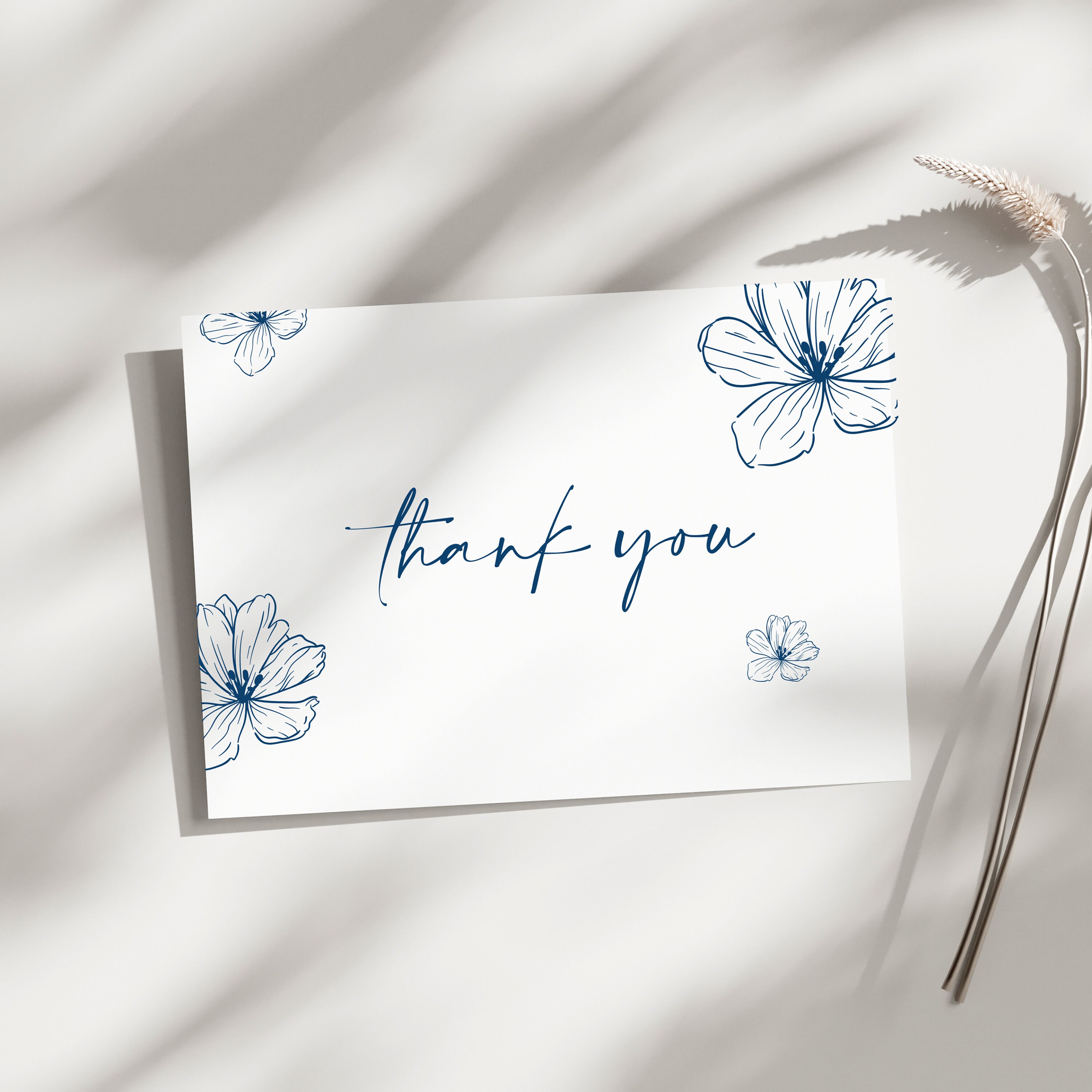 Blue Floral Thank You Card Printable Thank You Note Wildflower Thank ...