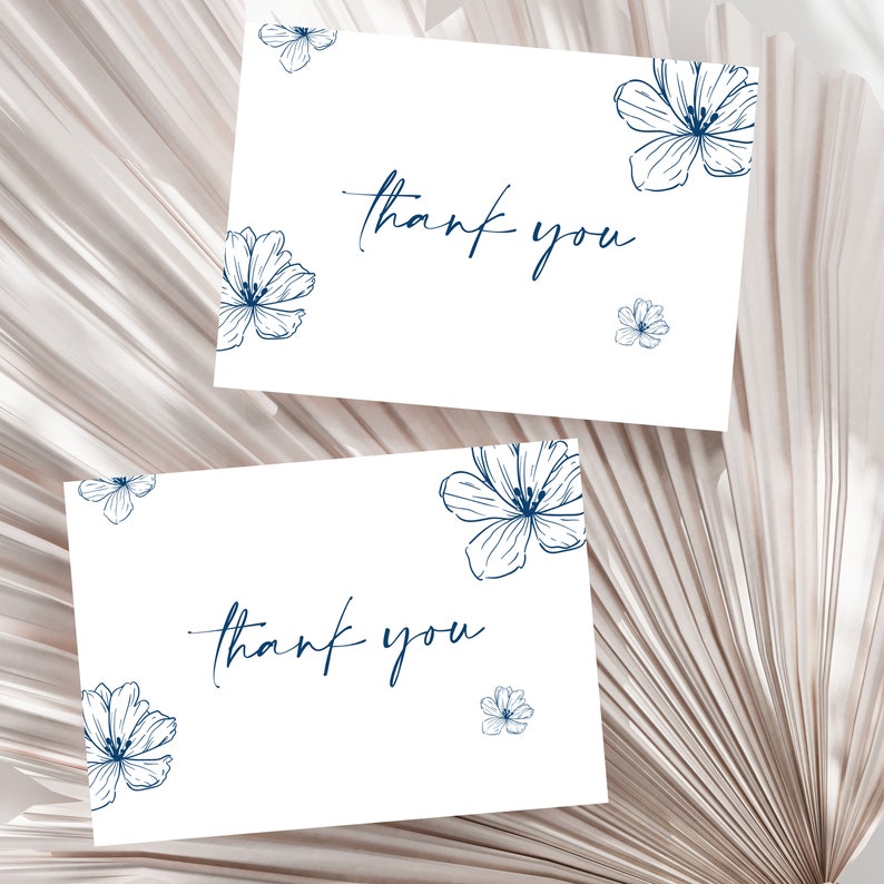 Blue Floral Thank You Card Printable Thank You Note Wildflower Thank ...