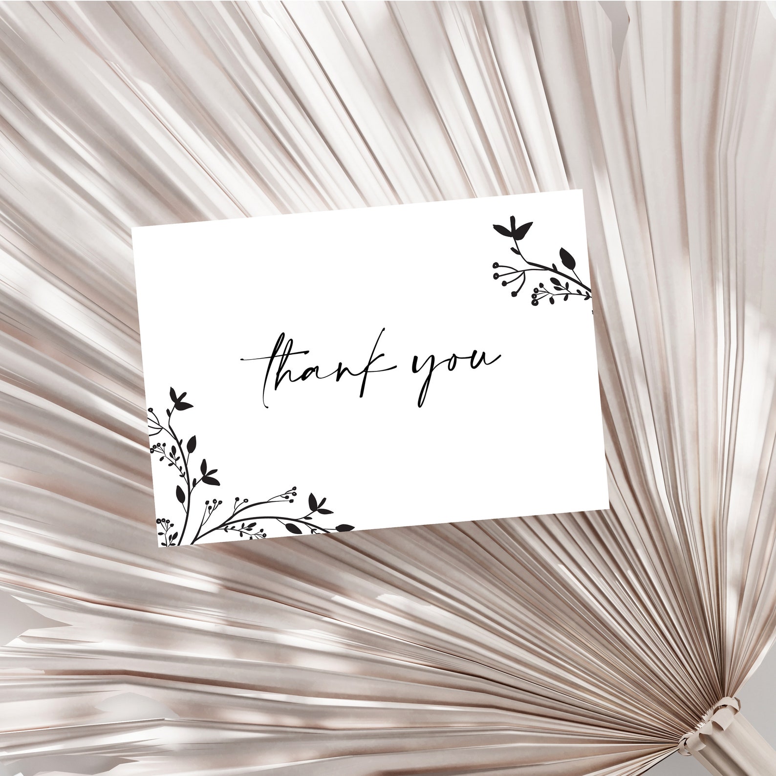 Black Floral Thank You Card Printable Thank You Note Wildflower Thank ...