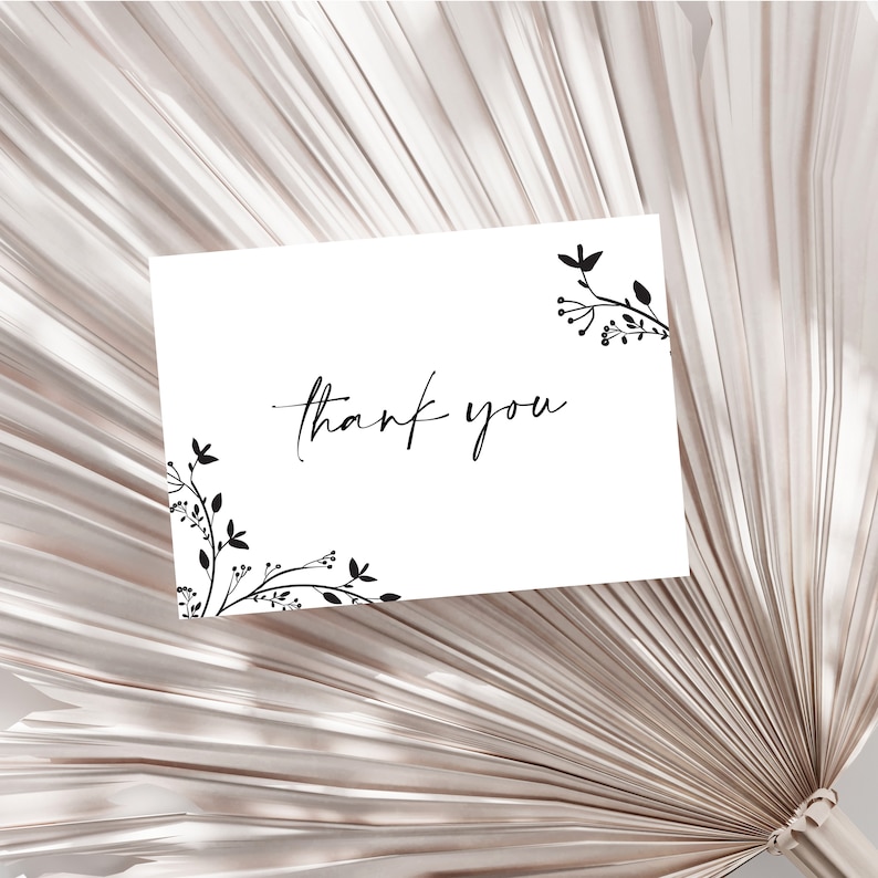 Black Floral Thank You Card Printable Thank You Note Wildflower Thank You Modern Thank You Simple Thank You Floral Printable Card Folded image 7