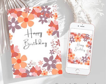 Floral Birthday Card Printable Happy Birthday Card Wife Birthday Wish 5x7 Greeting Card Wildflower Birthday Printable Birthday card for her