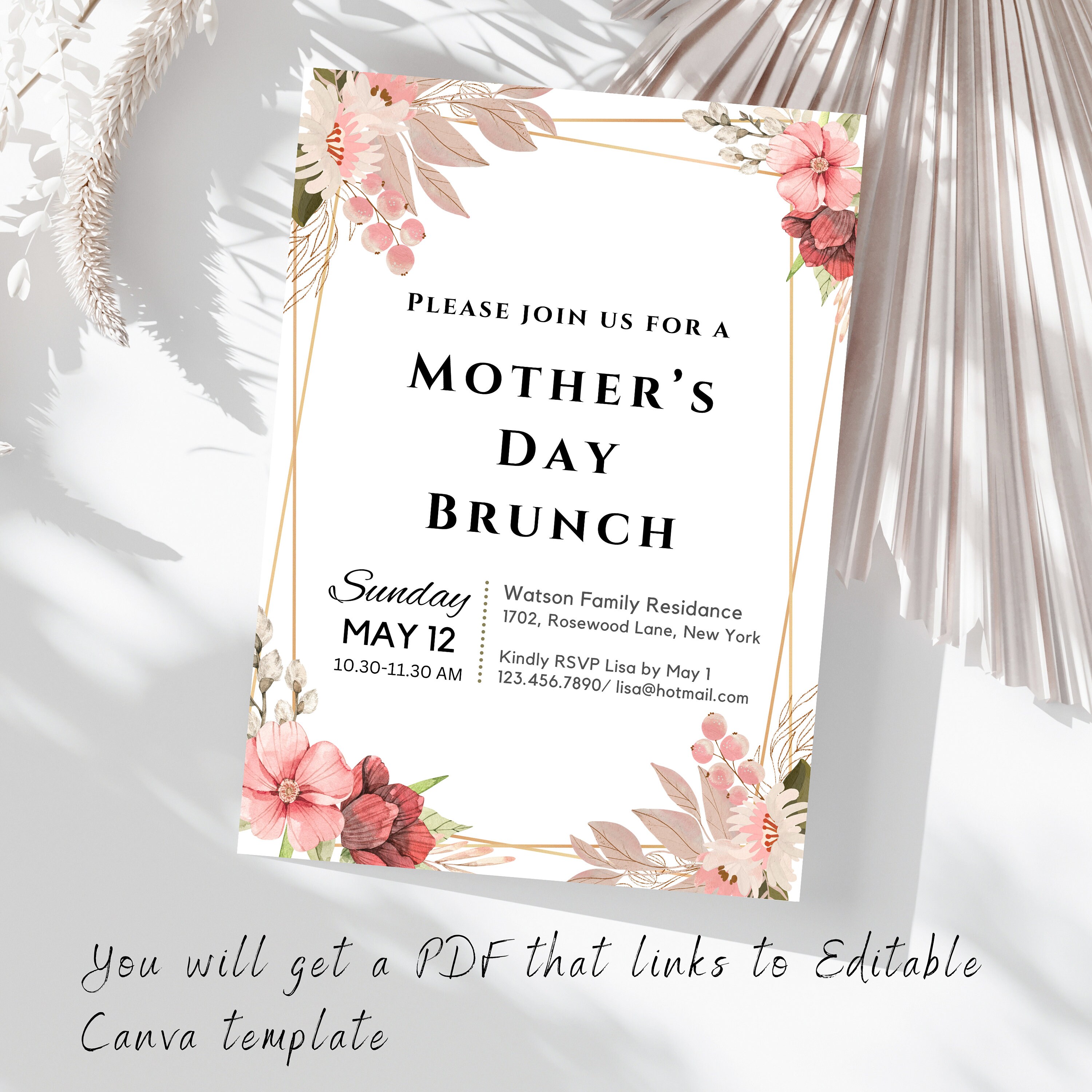 Mothers Day Brunch Invitation Template Pink Floral Mothers Day Mothers Day Brunch Invitation Template Pink Floral Mothers Day