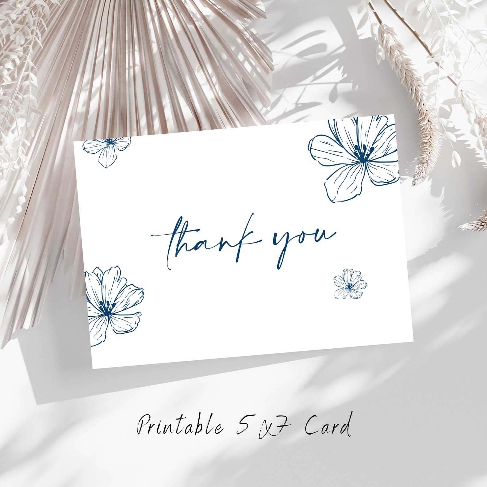 Blue Floral Thank You Card Printable Thank You Note Wildflower Thank ...