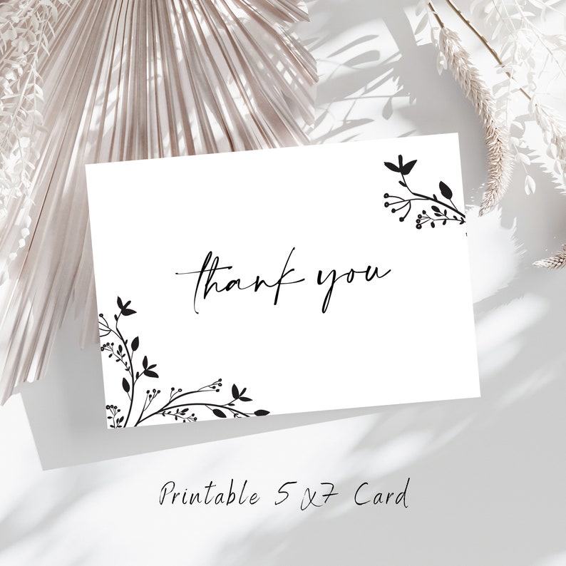 Black Floral Thank You Card Printable Thank You Note Wildflower Thank You Modern Thank You Simple Thank You Floral Printable Card Folded image 3