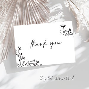Black Floral Thank You Card Printable Thank You Note Wildflower Thank You Modern Thank You Simple Thank You Floral Printable Card Folded image 1