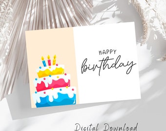 Happy Birthday Card Printable, Birthday Cake Card, Unique Birthday eCard, Cute Friend Birthday Wish 5x7 Digital Greeting Card Download