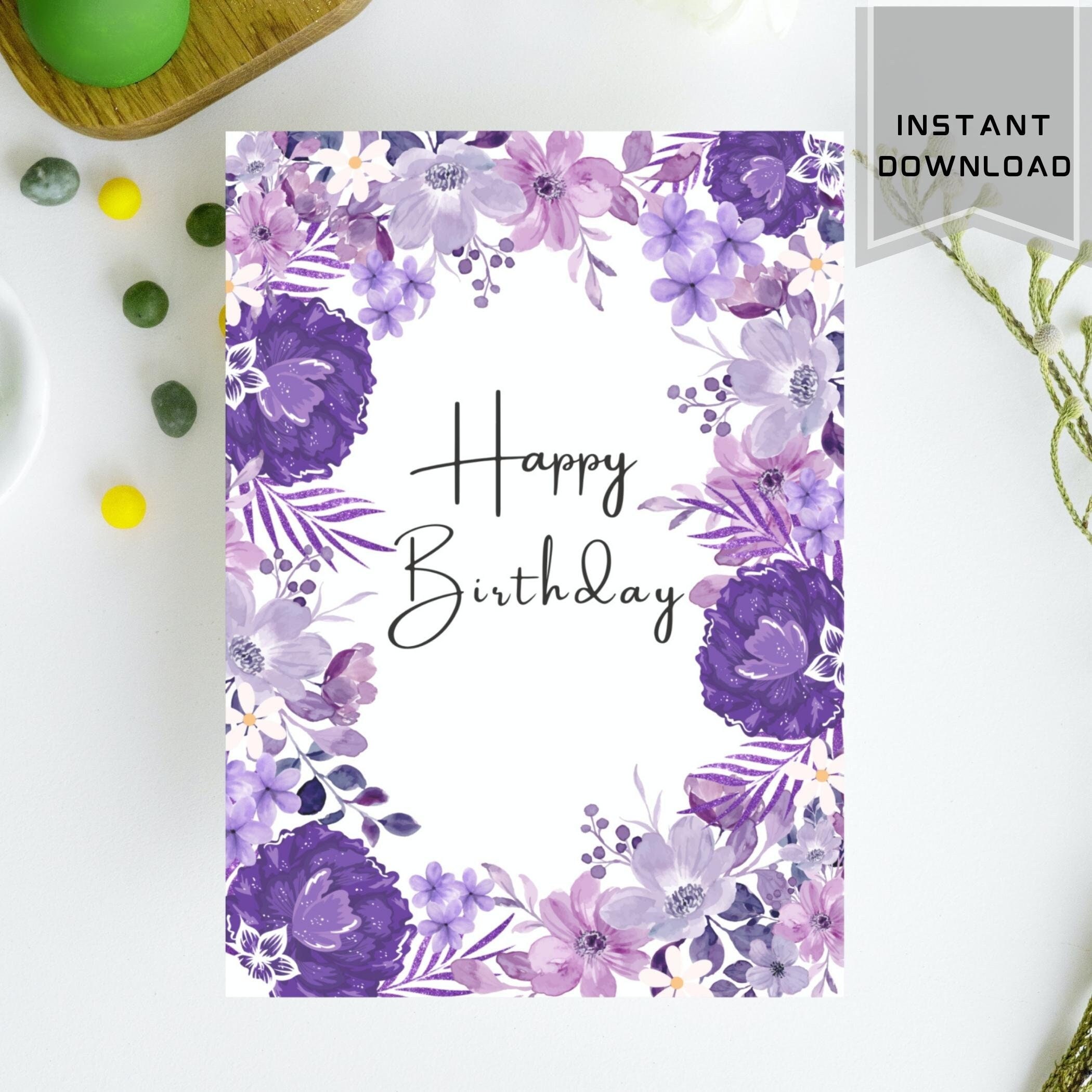 Printable Birthday Card With Flowers Happy Birthday Card - Etsy