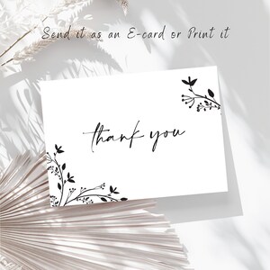 Black Floral Thank You Card Printable Thank You Note Wildflower Thank You Modern Thank You Simple Thank You Floral Printable Card Folded image 2