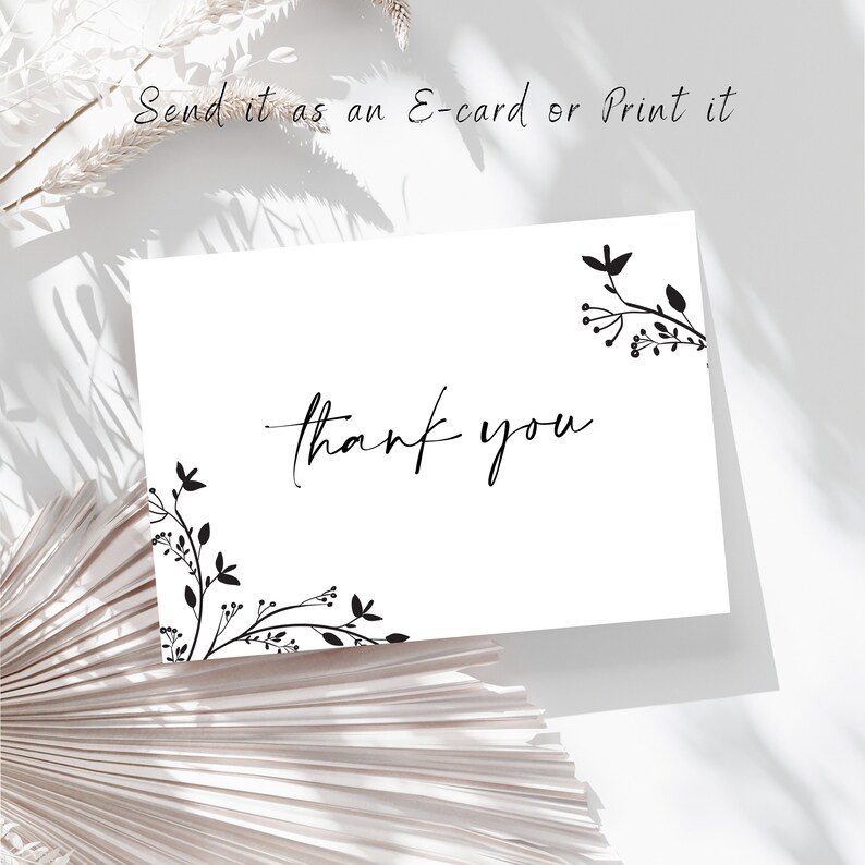 Black Floral Thank You Card Printable Thank You Note Wildflower Thank You Modern Thank You Simple Thank You Floral Printable Card Folded image 2