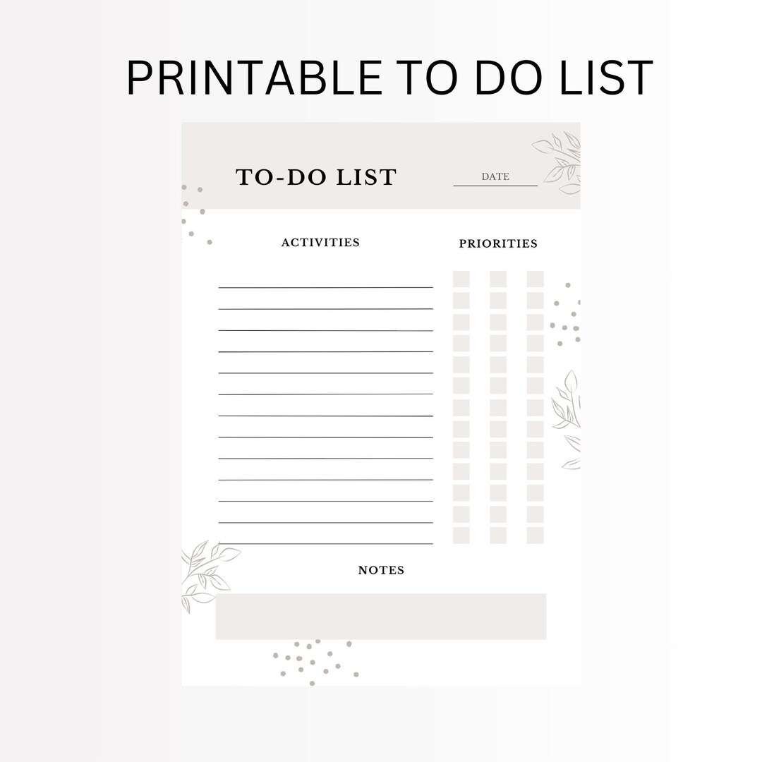 To Do List Printable Simple Tasks List Template Productivity Planner to ...