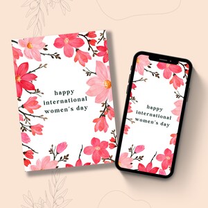 Internationaler Frauentag Karte für starke Frauen Empowerment 8 März Girl Power feministische Karte glücklich Frauentag Geschenk für Frauen Floral Rot 5X7