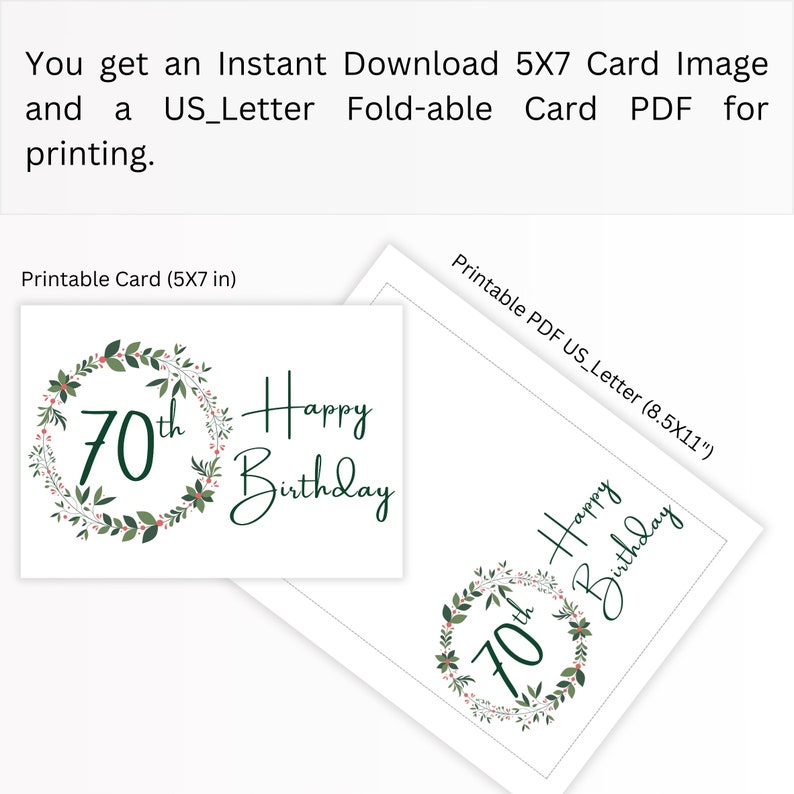 70th Birthday Card Printable Beautiful Wreath 70th Birthday - Etsy