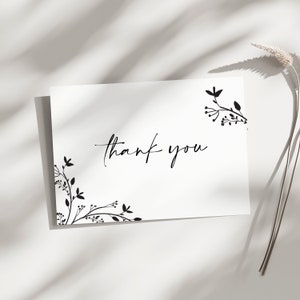 Black Floral Thank You Card Printable Thank You Note Wildflower Thank You Modern Thank You Simple Thank You Floral Printable Card Folded image 5