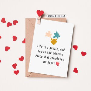 Life is a Puzzle - Beautiful Valentines Day Card Printable With Heart Card With Love Quotes Card digital download
