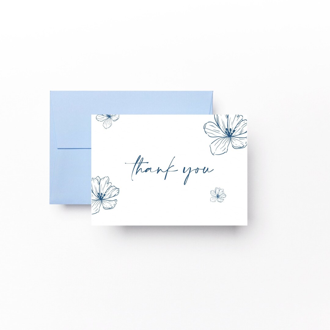 Blue Floral Thank You Card Printable Thank You Note Wildflower Thank ...