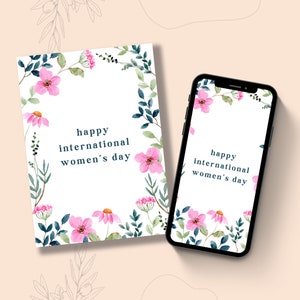 Internationaler Frauentag Karte für starke Frauen Empowerment 8 März Girl Power feministische Karte glücklich Frauentag Geschenk für Frauen Floral Greenery