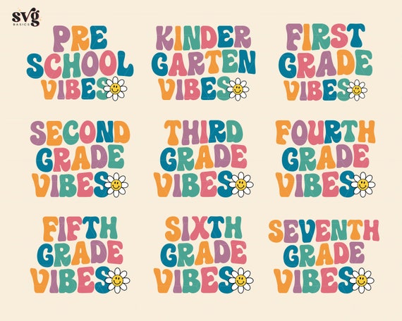 Back To School Svg Bundle, Retro Teacher Svg, Kindergarten Svg, 1st Day Of School Svg, School Vibes Svg, TeacherLife Svg, Groovy Grade Svg