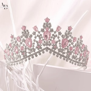 Pink Silver Tiara, Bridal Vintage Gold Silver Blue Green Tiara Crown, Wedding Tiara Jewelry, Pink Silver Tiara, Crystal Elegant Tiara, Tiara