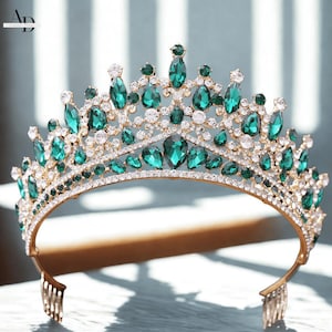 Queen Crown, Silver Green Princess Tiaras  Crowns Wedding Tiara Crown for Bride, Quinceanera, Birthday, Prom, Pageant, Party, Gift for Her
