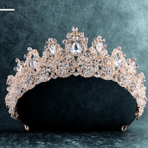 Gold Vintage White Pearl Crown, Elegant Bridal Gold Tiara, Princess Wedding Gold Tiara, Pageant Prom Women Gold Tiara, Christmas, Gift Her