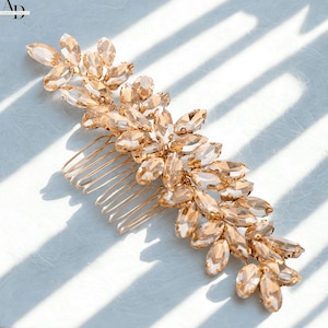 Cubic Zirconia, Diamond Vine Gold Leaves Bridal Hair Comb HairPiece, Bridal Hair Accessories, Wedding Hair Accessory, Bridesmaids Hair Comb