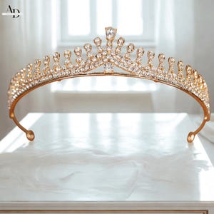 Gold Crown, Vintage Crown, Round Crown, Bridal Silver Tiara Crown, Wedding Bride Gold Tiara, Red Tiara, Crystal Crown, Princess Tiara Gift