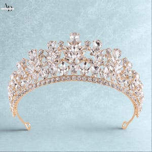 Gold Crystal Tiara Bridal Pink Crown Birthday Wedding Gift Diadem Vintage prom Tiara Crown, Silver Bride Tiara, Wedding Crown Headband Gift