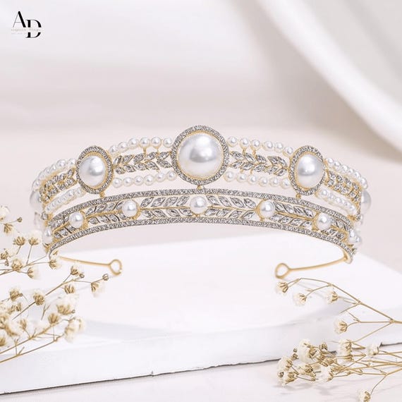 Pearl Silver Tiara, Bridal Vintage Gold Silver Tiara  display picture 1